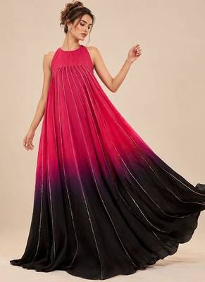 Hot pink and black ombre embroidered satin organza gown 4