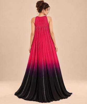 Hot pink and black ombre embroidered satin organza gown 5