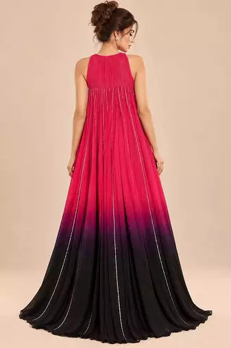 Hot pink and black ombre embroidered satin organza gown