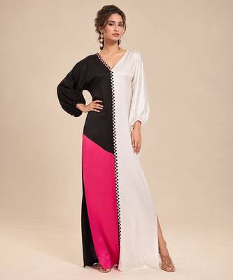 Multicolor patch mashroo silk long dress 1