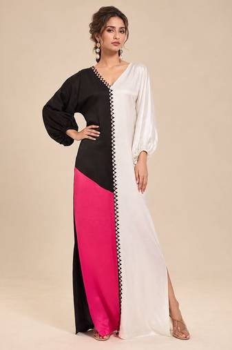 Multicolor patch mashroo silk long dress