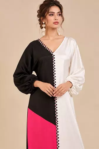 Multicolor patch mashroo silk long dress