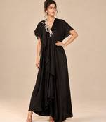 Black embroidered modal satin kaftan