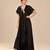 Black embroidered modal satin kaftan