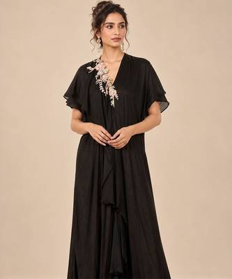 Black embroidered modal satin kaftan 2