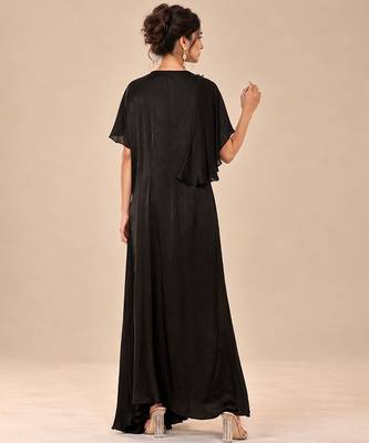 Black embroidered modal satin kaftan 3