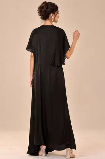 Black embroidered modal satin kaftan