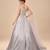 Grey one shoulder embroidered mashroo silk gown with drape