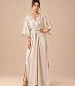 Silver embroidered mashroo silk drape kaftan