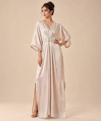 Silver embroidered mashroo silk drape kaftan 4