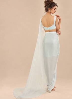 Light blue dhoti set with embroidered drape 4