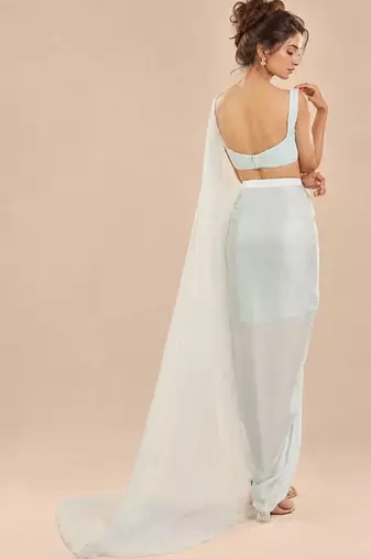 Light blue dhoti set with embroidered drape