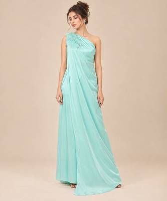 Mint green ruffle embroidered modal satin kurta set 1