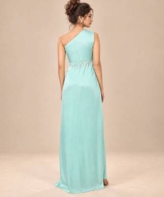 Mint green ruffle embroidered modal satin kurta set 2