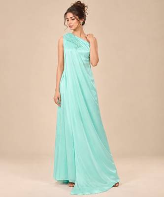 Mint green ruffle embroidered modal satin kurta set 3