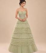 Sage green embroidered tulle net gown