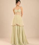 Sage green embroidered tulle modal satin kurta set