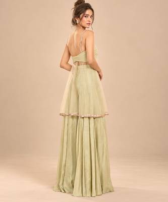 Sage green embroidered tulle modal satin kurta set 4