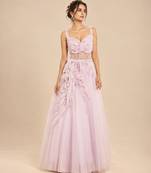 Lilac tulle net gown with ruffle embroidery