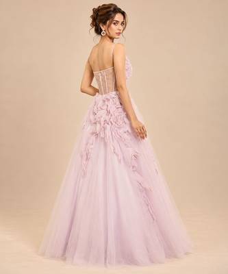 Lilac tulle net gown with ruffle embroidery 3