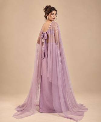 Dusty lilac gajji silk embroidered dhoti set with drape sleeves 2