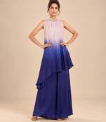 Lilac and navy blue modal satin embroidered kurta set