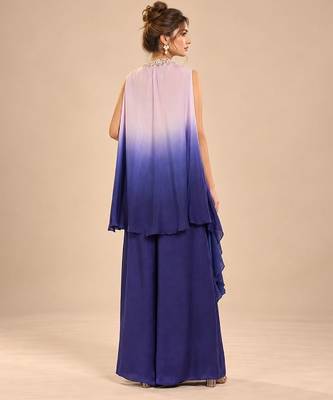 Lilac and navy blue modal satin embroidered kurta set 3