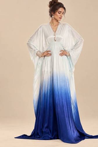 Light blue ombre gajji silk embroidered kaftan