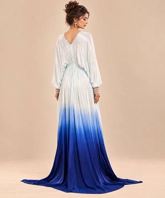 Light blue ombre gajji silk embroidered kaftan 2