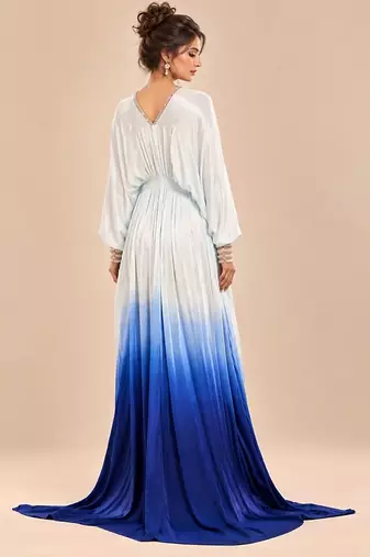Light blue ombre gajji silk embroidered kaftan