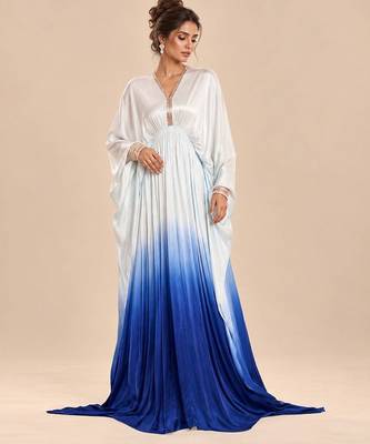 Light blue ombre gajji silk embroidered kaftan 3