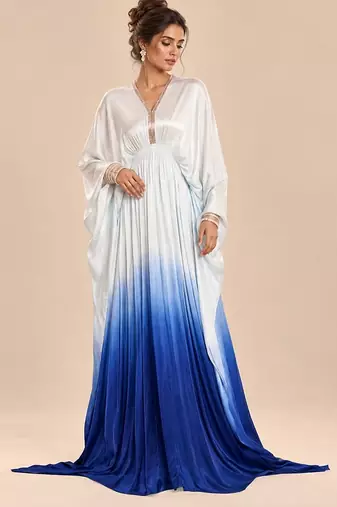 Light blue ombre gajji silk embroidered kaftan