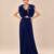 Navy blue ruffle satin organza embroidered drape skirt and jacket set
