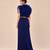 Navy blue ruffle satin organza embroidered drape skirt and jacket set
