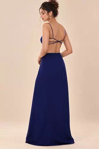 Navy blue ruffle satin organza embroidered drape skirt and jacket set
