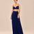 Navy blue ruffle satin organza embroidered drape skirt and jacket set