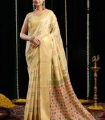 cream soft cotton blend jari border with zhallar festive wear saree