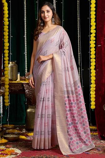 gray soft cotton blend jari border with zhallar festive wear saree