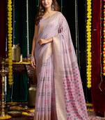 gray soft cotton blend jari border with zhallar festive wear saree