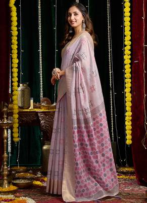 gray soft cotton blend jari border with zhallar festive wear saree 2
