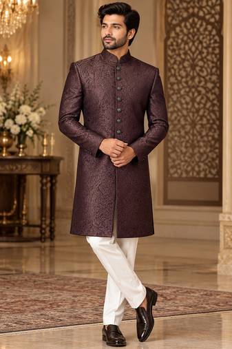 Wine indowestern sherwani ethnic wear