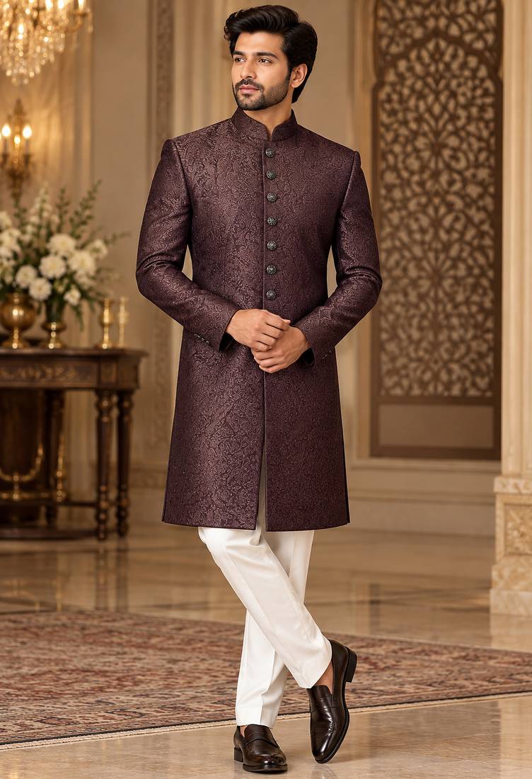Wine indowestern sherwani ethnic wear