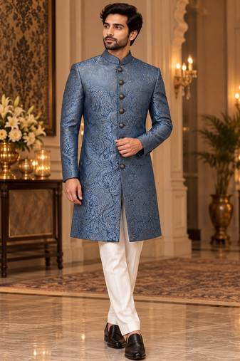 Turquoise indowestern sherwani ethnic wear