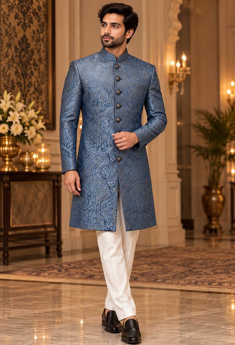 Turquoise indowestern sherwani ethnic wear