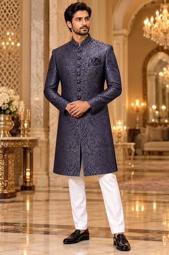 Blue indowestern sherwani ethnic wear