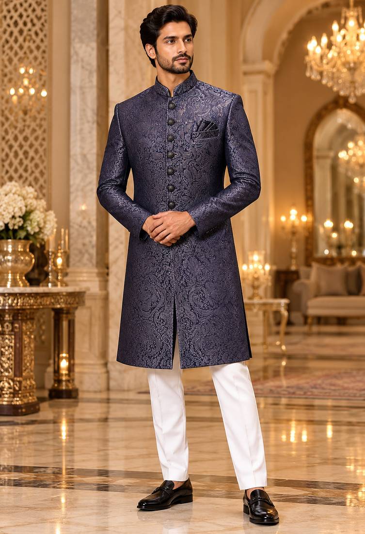 Blue indowestern sherwani ethnic wear