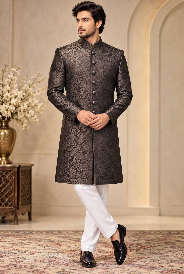 Black indowestern sherwani ethnic wear