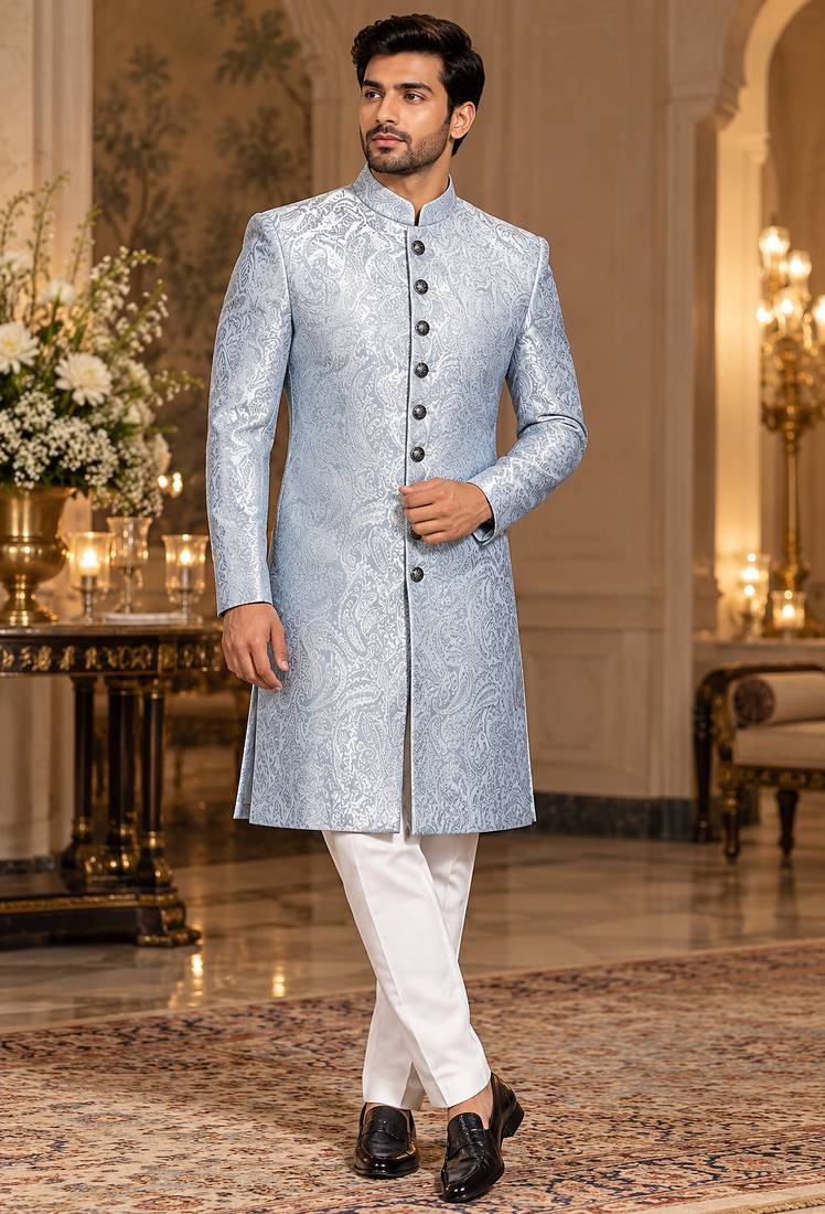 Sky blue indowestern sherwani ethnic wear