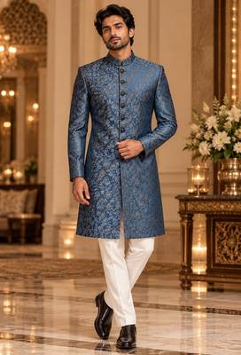 Turquoise indowestern sherwani ethnic wear 1