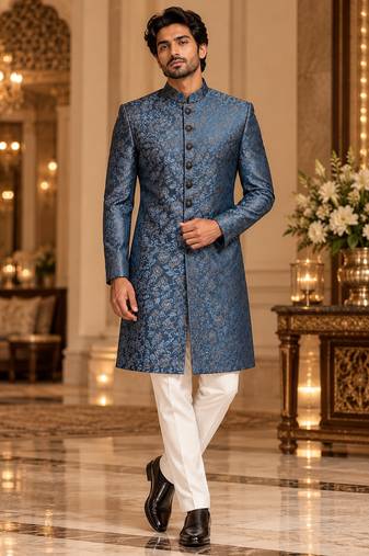 Turquoise indowestern sherwani ethnic wear